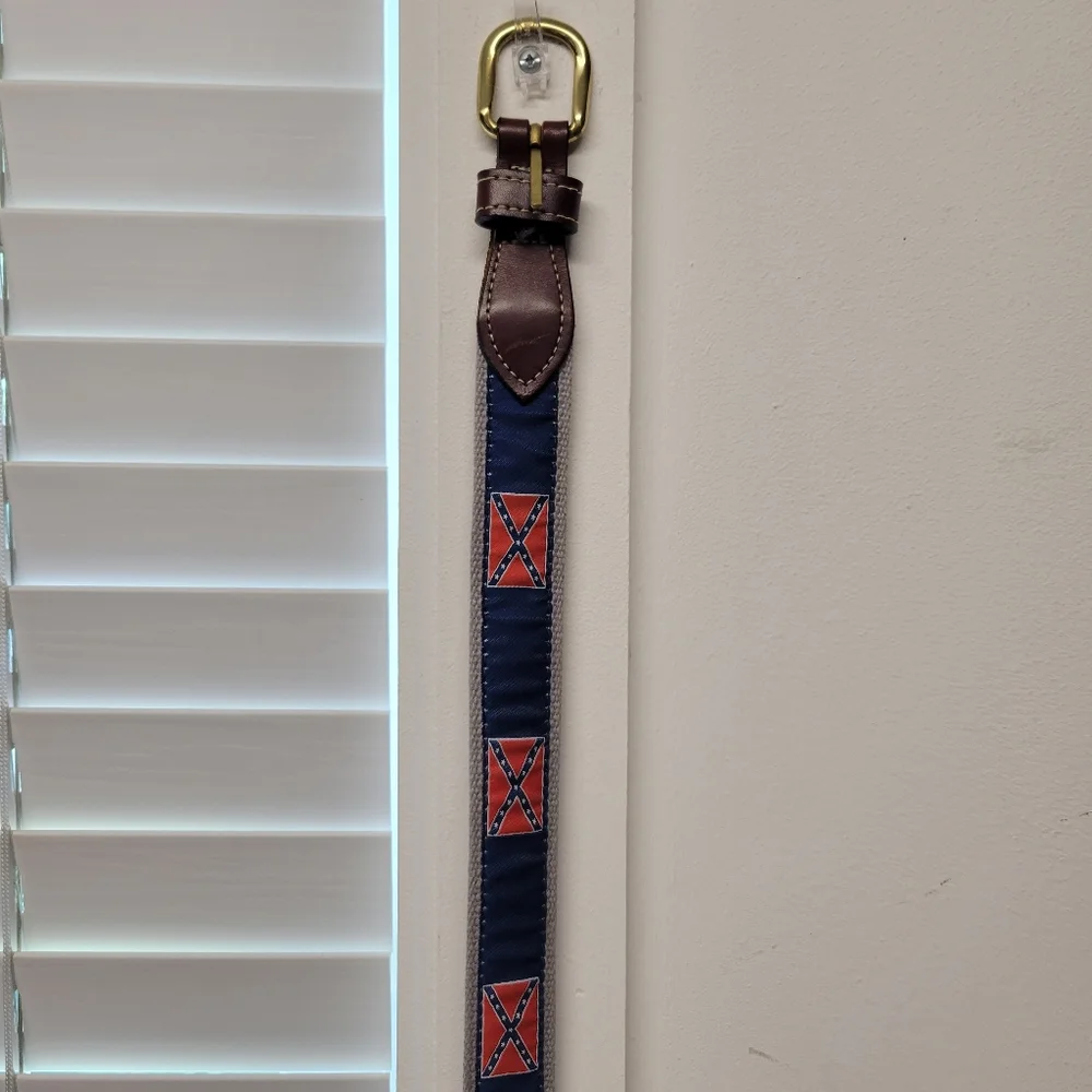 Solid brass canvas leather flag belt patriotic star